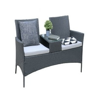 Aukfa set namještaja na otvorenom, moderni loveseat rattan stolica pleteni set za balkon za travnjak s uklonjivim jastucima i stolom,