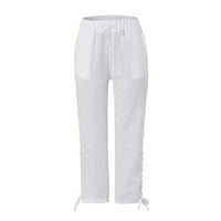 žene prikladne Capri hlače visokog struka s vezicama i džepovima, široke ošišane hlače za žene