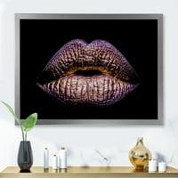 DesignArt 'Sexy Golden Metalized Woman Lips v' Moderni uokvireni umjetnički tisak