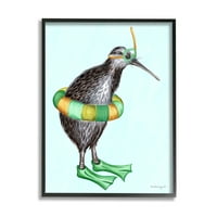 Stupell Industries kivi ptičja plivačka cijevi cijevi ljepši ilustracija grafička umjetnost crno uokvirena umjetnička print zidna