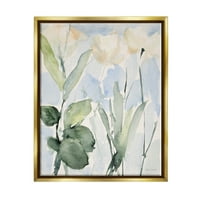 Stupell Industries Sažetak bijelog cvijeća Listovi akvarelni učinak četkica Slikanje metalnog zlata plutajuće uokvireno platno Umjetnost