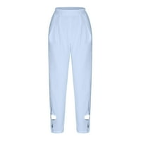 Plus size pamučne lanene hlače ženske ljetne hlače s elastičnim strukom širokog kroja casual hlače s prednjim vezicama Capri hlače