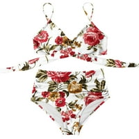 ; / Ženski križni kupaći kostim s cvjetnim printom s visokim strukom