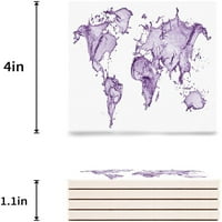 Karta svijeta Set podmetača za piće u stilu ljubičaste tinte, upijajući keramički podmetači od kamena, prostirka za šalice s plutenom
