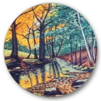 Dizajnerska umjetnost krajolik s jesenskom šumom, rijekom u zalasku sunca Tradicionalni kružni metalni zidni umjetnički disk od 23