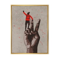 Čovjek s rukom podignut na znaku pobjede uokviren slikanjem platna umjetnički tisak