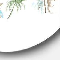 DesignArt 'Zeleno perje postavljeno na bijeloj' Boemijski i eklektični krug metalna zidna umjetnost - disk od 11