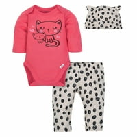 Gerber djevojčica Onesies bodisuit, hlače i kapica, set