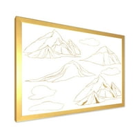 Dizajnerska umjetnost minimalistički zlatni linearni set oblaka i planina, uokvireni moderni umjetnički tisak