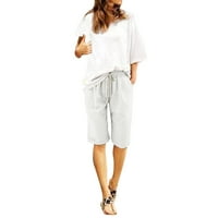 Ženske Ležerne kratke hlače, ljetne pamučne lanene kratke hlače visokog struka s vezicama, hlače za vježbanje na plaži s džepovima