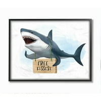 Stupell Industries Nautical Shark Slobodni poljupci potpisuju dječji humor u životinjskom umjetničkom dizajnu Ziwei Li, 11 14