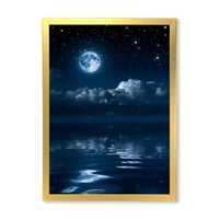 DesignArt 'Noć punog mjeseca u oblačnom nebu I' nautički i obalni uokvireni umjetnički tisak