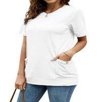 Ženska jednobojna košulja s okruglim vratom i kratkim rukavima, s džepovima i spojnicama