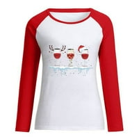 Ženske proljetne majice s božićnim printom s dugim rukavima s okruglim vratom, Ležerne majice od 98 do 4869483