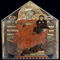 Sveta Ana na prijestolju s djetetom Marijom. Drvo, 13. Stoljeće, Djelo Majstora Svetog Martina. Ispis plakata od