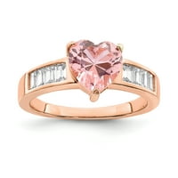 Prsten u baguetteu od čistog srebra sa srcem od ružičastog zlata i bijelim kubičnim cirkonijem