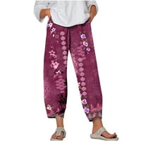 Duge hlače s lumenom, ženske uske hlače visokog elastičnog struka, sportske hlače od pamuka i lana, Ležerne hlače s džepovima