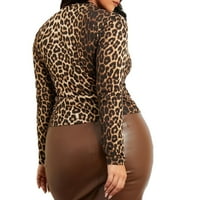 Ženske Ležerne majice s dugim rukavima s ovratnikom s višebojnim leopard printom Plus size