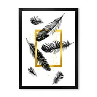 DesignArt 'Perje i zlatni okvir' Boemijski i eklektični uokvireni umjetnički tisak