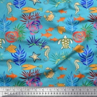 Pamučna tkanina od Baptistea s otiskom koralja, ribe i morske kornjače, tkanina s oceanskim otiskom širine dvorišta