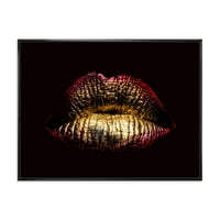DesignArt 'seksi zlatna metalizirana žena usne iv' Moderno uokvireno platno zidni umjetnički tisak
