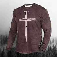 Kršćanske košulje za muškarce s printom Isusova križa vjera ležerna majica dugih rukava s okruglim vratom u vintage stilu s grafičkim
