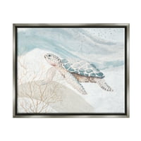Lijepa morska kornjača koja pluta oceanskim mjehurićima, slika svjetlucavo sivo, uokvireno plutajuće platno, zidna umjetnost, dizajn
