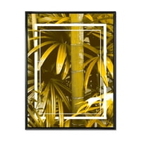 Dizajn umjetnosti tropsko lišće i žuti bambus zidni otisak na platnu u tropskom okviru