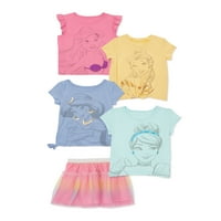 Disney Princess Toddler Girl Majice s kratkim rukavima i Tutu suknja set, 5-komad, veličine 2T-5T