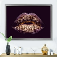 DesignArt 'Sexy Golden Metalized Woman Lips III' Moderni uokvireni umjetnički tisak