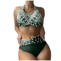 Modni Ženski seksi kupaći kostim za plažu bikini s otvorenim leđima s naramenicama na vratu s printom, vojni zeleni kupaći kostim,