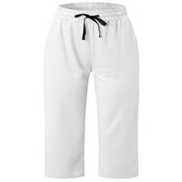 Ženske Palazzo hlače u boji, jednobojne hlače, ošišane hlače s elastičnim strukom, Ležerne hlače, široke hlače u bijeloj boji od