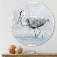 DesignArt 'siva čaplja ptica u jezeru' Farmhouse Circle Metal Wall Art - Disk od 11