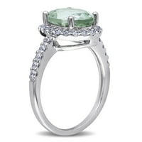 MIABELLA WOMANS 2- CArat T.G.W. Ovalno rezani zeleni kvarc i stvorio bijeli safir od 10kt bijelog zlata halo koktel prsten