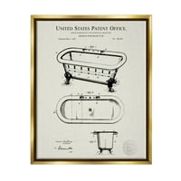 Stupell Industries Vintage kadica Dijagram za kupaonicu Grafički umjetnost Metalno zlato plutajuće uokvireno platno Umjetnost printana,