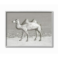 Pustinjska kamela životinja siva dizajn siva seoska kuća rustikalna predimenzionirana uokvirena teksturizirana umjetnost Ziwei Li