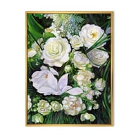 DesignArt 'buket bijelih ruža s tradicionalnim uokvirenim platnenim platnenim ispisa