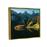 Stupell jesensko lišće Mountain jezero krajolik Fotografija Zlatni plutač uokviren umjetnički print zid umjetnosti