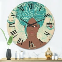 Designart 'Portret Afroamerikanke s plavom kosom I' Moderni drveni zidni sat