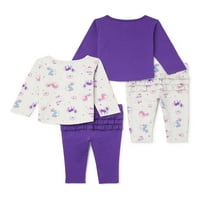 Ganimals za noge za bebine i majice dugih rukava, set outfit-a, 4-dijela, veličine 0 3m-24m