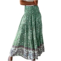 ;/ Ženska retro duga suknja s printom visokog struka, moderna udobna ležerna lepršava haljina u zelenoj boji;