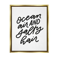 Stupell Industries Ocean Air Slana kosa ljubitelj plaže Kaligrafija Grafička umjetnost Metalno zlato plutajuće uokvireno platno Umjetnost