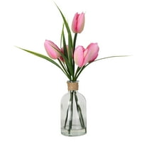 Umjetni ružičasti tulipan u Saksiji od 92 - visoka staklena vaza-ukrasni aranžman od izdržljivog poliestera za dom ili ured-bez održavanja