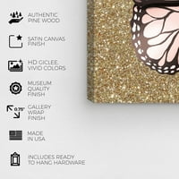 Wynwood Studio modni i glam zidni umjetnički tisak 'rumeni ružičasti leptir' krila - zlato, ružičasto