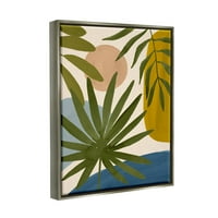 Različiti geometrijski uzorci palminog lišća, sjajno sivo platno s plutajućim okvirom, zidni tisak, dizajn Victoria Barnes