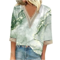Rasprodaja ženskih vrhova, modna ženska ljetna ležerna bluza s majicom s izrezom u obliku slova A i čipkastim printom, Zelena