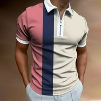 Muške Casual majice plus size, modni blok u boji, bluza s patentnim zatvaračem s reverom, prilagođena Elegantna ljetna majica u ružičastoj