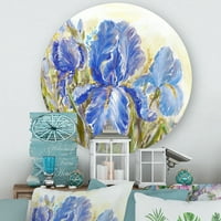 DesignTart 'Plavi šari cvjetaju cvijeće tradicionalni krug metal zidne umjetnosti - disk od 11