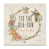 Stupell Insriješi tisu morsko-sunca nautičkog božićnog vijenaca Umjetnost zida Wood, 12, Dizajn Stephanie Workman Marrott