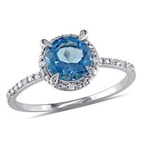 Miabella Ženska karat T.G.W. Okrugli londonski plavi topaz i dijamantni naglasak 10KT bijelo zlato Halo Bridal Ring